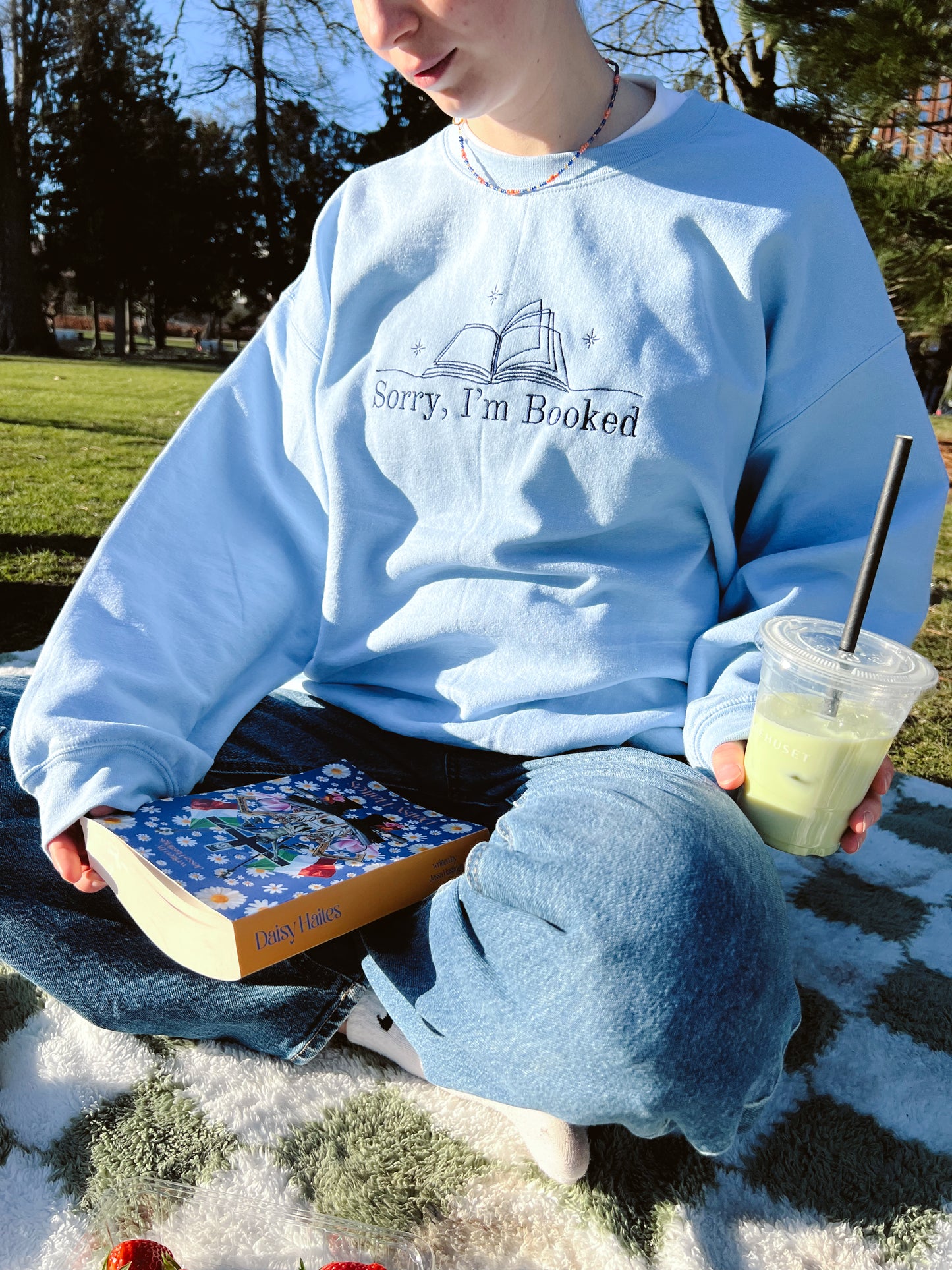 Sorry, I'm Booked — Embroidered Sweatshirt
